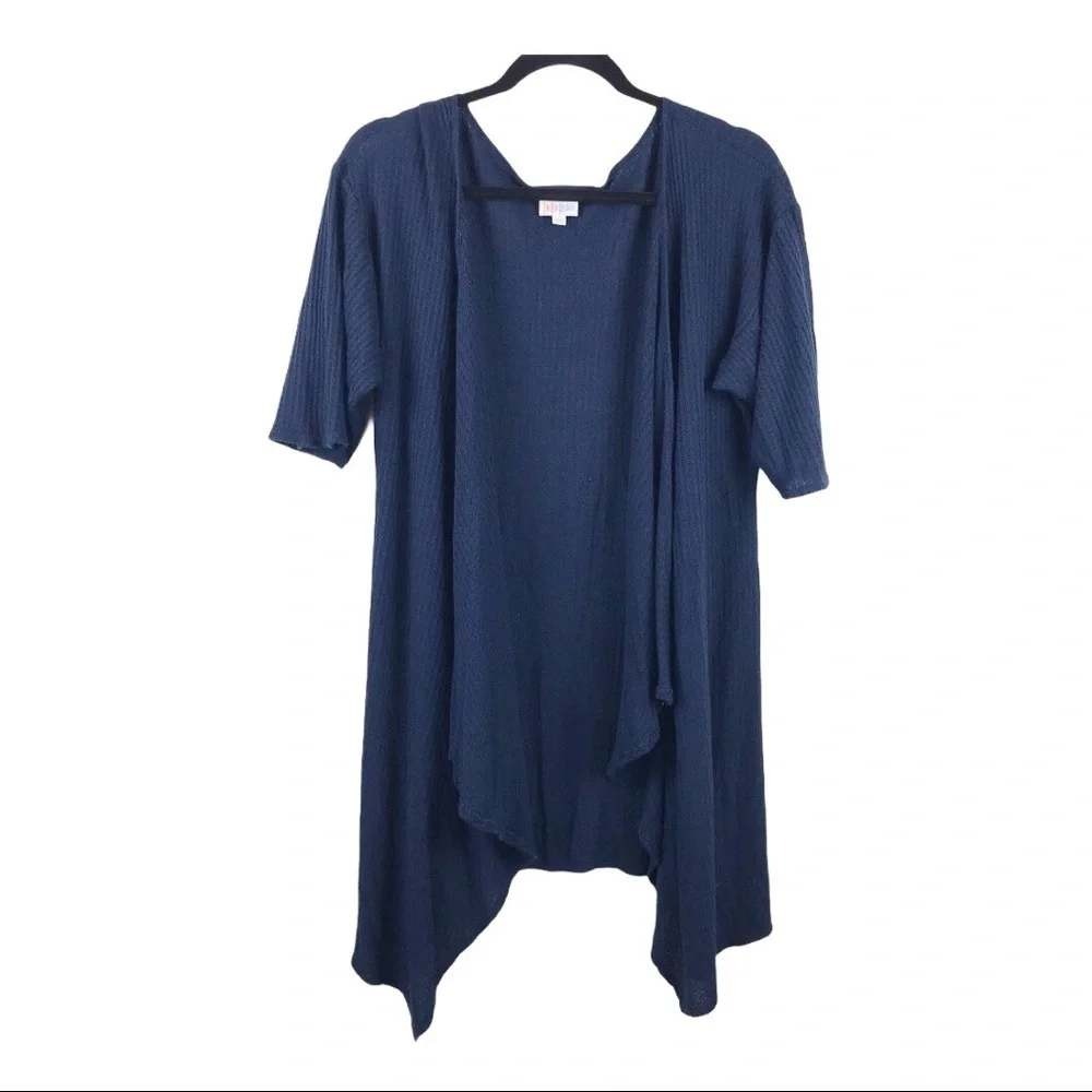 Lularoe Womens Navy Blue Ribbed Open Front Sharkbite Cardigan Small Short Sleeve